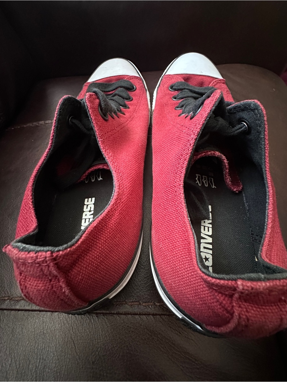 All Star Converse Low-Top Canvas Sneakers - Red Burgundy Black Laces 9.5 M - Picture 8 of 16